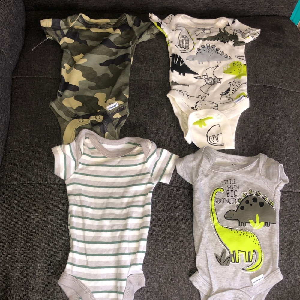 Camo and Dino Print Preemie baby One Pieces bundle